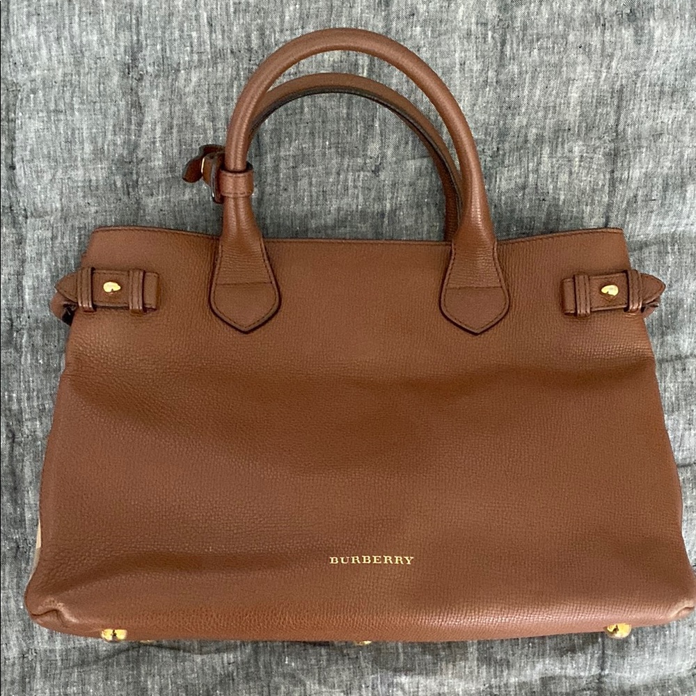 Burberry Brown Leather Satchel with Gold Accents